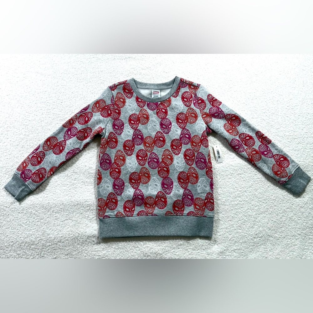 Spider-Man All Over Print Crewneck Sweatshirt Girls Large NWT
